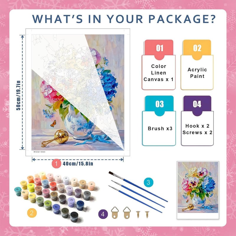 hito Flower Paint by Numbers Kit for Adults - Flowers Adult Paint by Number Kits on Canvas for Gift Home Wall Decor 16x20 Inch - Image 2